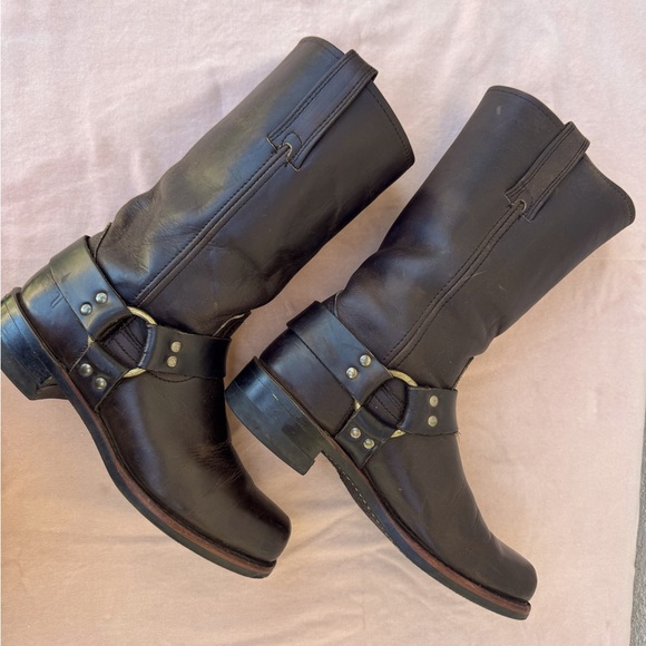 Frye Other - FRYE 12R Harness Square Toe Moto Leather Dark Brown Boots Size Men’s Size 9